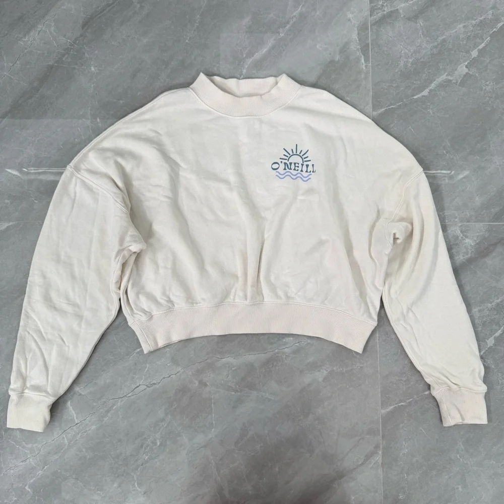 Women’s O'Neill Moment Crop Crew Neck Cropped Oversized Fleece Sweatshirt Medium - Picture 3 of 16